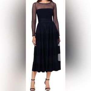 Betsy & Adam - Navy Long Sleeve Mesh Combo Dress